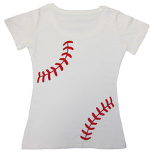 Women’s Baseball T-shirt - Slim Fit Scoop Neck Laces Medium White