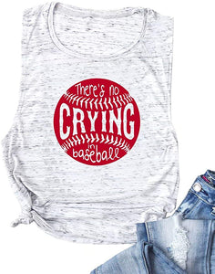 EGELEXY Funny Baseball Mom There's No Crying in Baseball Tank Tops Women's Casual Vest T-Shirt Tee