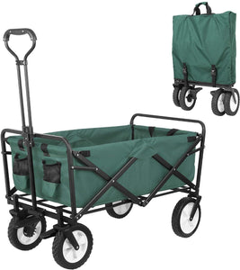 HEMBOR Collapsible Outdoor Utility Wagon, Heavy Duty Folding Garden Portable Hand Cart, with 8" Rubber Wheels and Brake Wheels, Adjustable Handles and Double Fabric, for Shopping,Picnic,Beach (Blue)