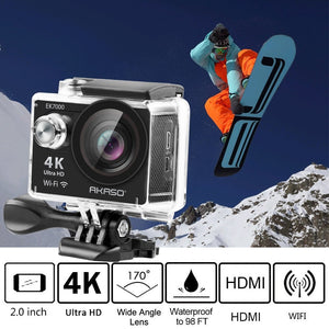 AKASO EK7000 Ultra HD 4K WIFI 170 Degree Wide Waterproof Sports Action DV Camcorder Silver (EK7000) with 7 in 1 Camera Accessories (Black)