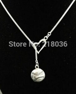 10PCS Vintage Silver Heart Baseball Softball Necklaces Pendants  Charms  Sweater Chain Choker DIY For Woman Jewelry Gifts L449