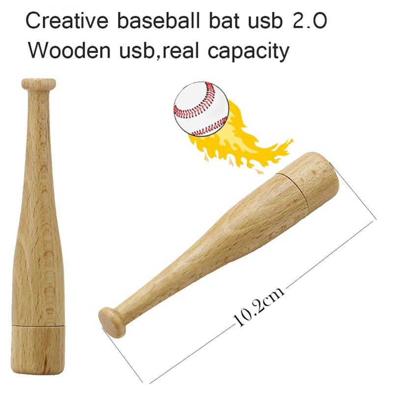 Wooden Usb Flash Pen Drive 4GB 8GB 16GB Customize Baseball Bat Model Usb Flash Drive Pendrive Memory Stick Storage Flash Card