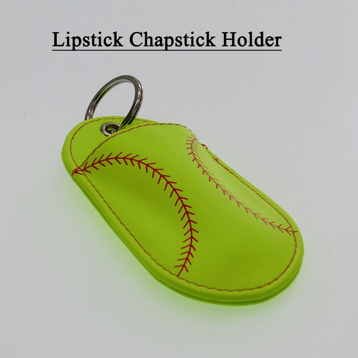 softball baseball leather chapstick key fob