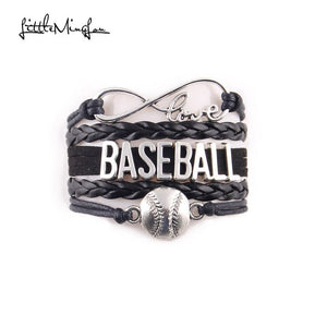 Little Minglou 7 colors Infinity Love Baseball bracelet Baseball charm wax leather wrap men bracelet & bangles for women jewelry