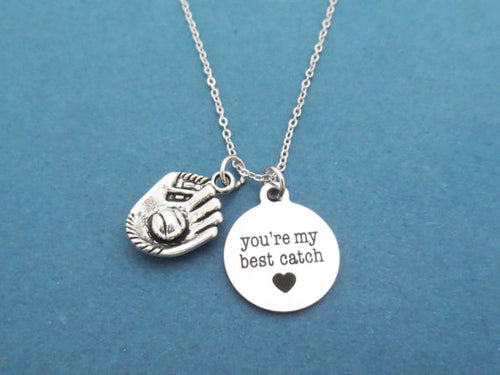 12pcs/ Baseball, Glove, you're my best catch Heart Necklace Love, Lover Best friend, Friendship, Birthday, Lover, Gift, jewelry