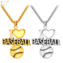 Heart Necklace For Baseball Fan Stainless Sports Jewelry Gold Color "I Love Baseball" Charm Pendant For Men /Women Gift P848