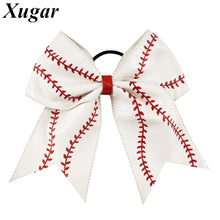 7'' Leather Baseball Cheer Bow With Elastic Band Softball Hair Bow For Cheerleaders Girl Hair Accessories