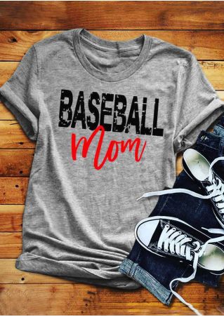 Casual Women Baseball Mom O-Neck T-Shirt Women Shirts Gray Color Summer Casual Letter Printed Top Tees