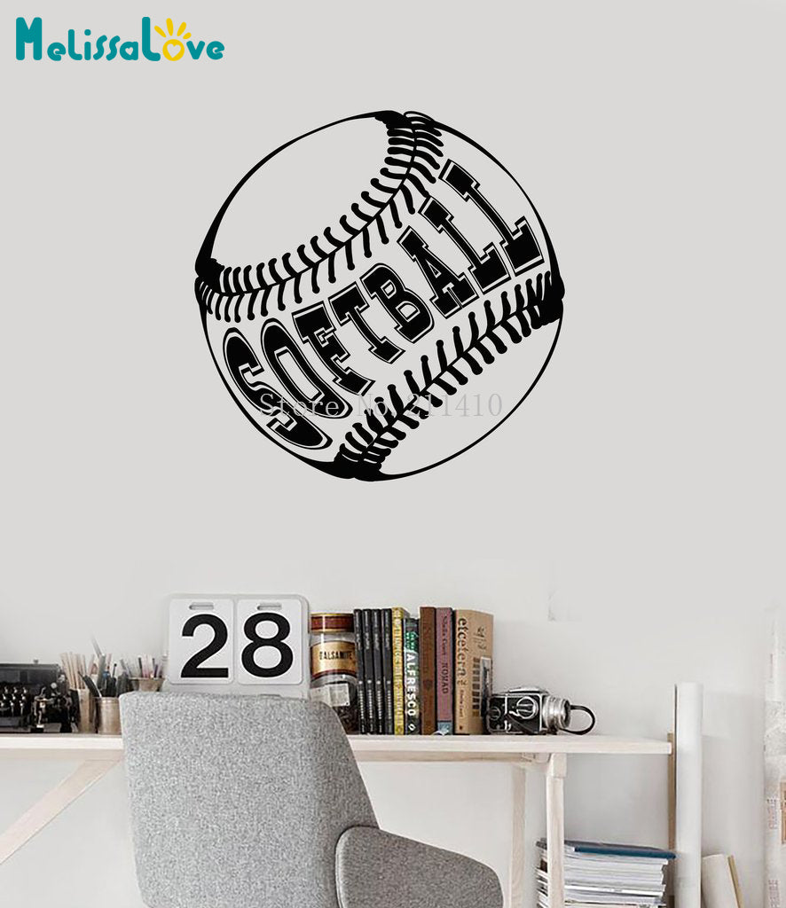 Vinyl Wall Decal Softball Ball Lettering Sports Fan Art Room Decoration Stickers Self-adhesive Art Mural Gift For Kids  YY759