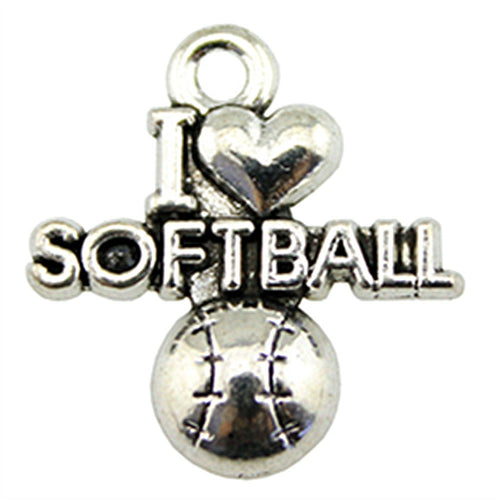 20pcs 20x19mm I Heart Softball Charms, Handmade Jewelry Accessories, DIY Jewelry Findings