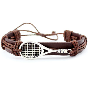 Football Soccer Softball Volleyball Lacrosse Hockey Basketball Swim Charm Brown Leather Bracelets Women Men Unisex Jewelry Gift
