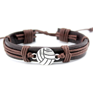 Field Ice Hockey Football Soccer Softball Volleyball Lacrosse Basketball Charm Leather Bracelets Women Men Unisex Jewelry Gift
