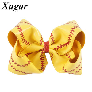 7'' Big Leather Baseball Hair Bow For Kids Girls Handmade Softball Headwear Boutique Hair Accessories