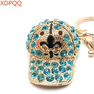 Best selling new jewelry baseball cap key ring crystal metal accessories cartoon hat pendant bag key chain car key ring