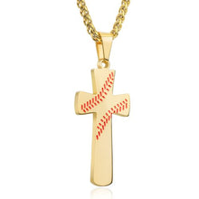 Ckysee Men Cross Sport Baseball Pendant Necklaces Golden Jesus Engraved Stainless Steel Chain Necklace Religious Jewelry