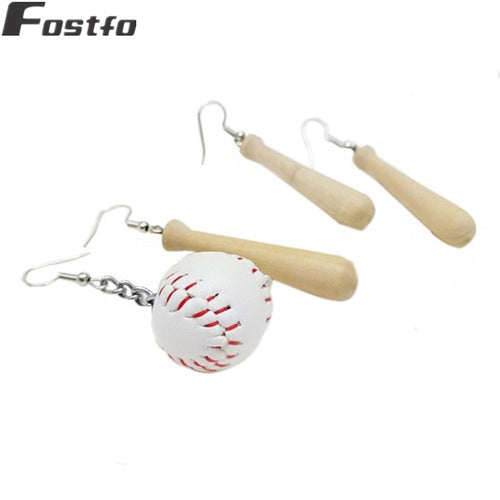 Fostfo Baseball Asymmetrical Drop Earrings Personality Wood Long Tassel Drop Earrings Sports Jewelry for Women Dangle Earrings