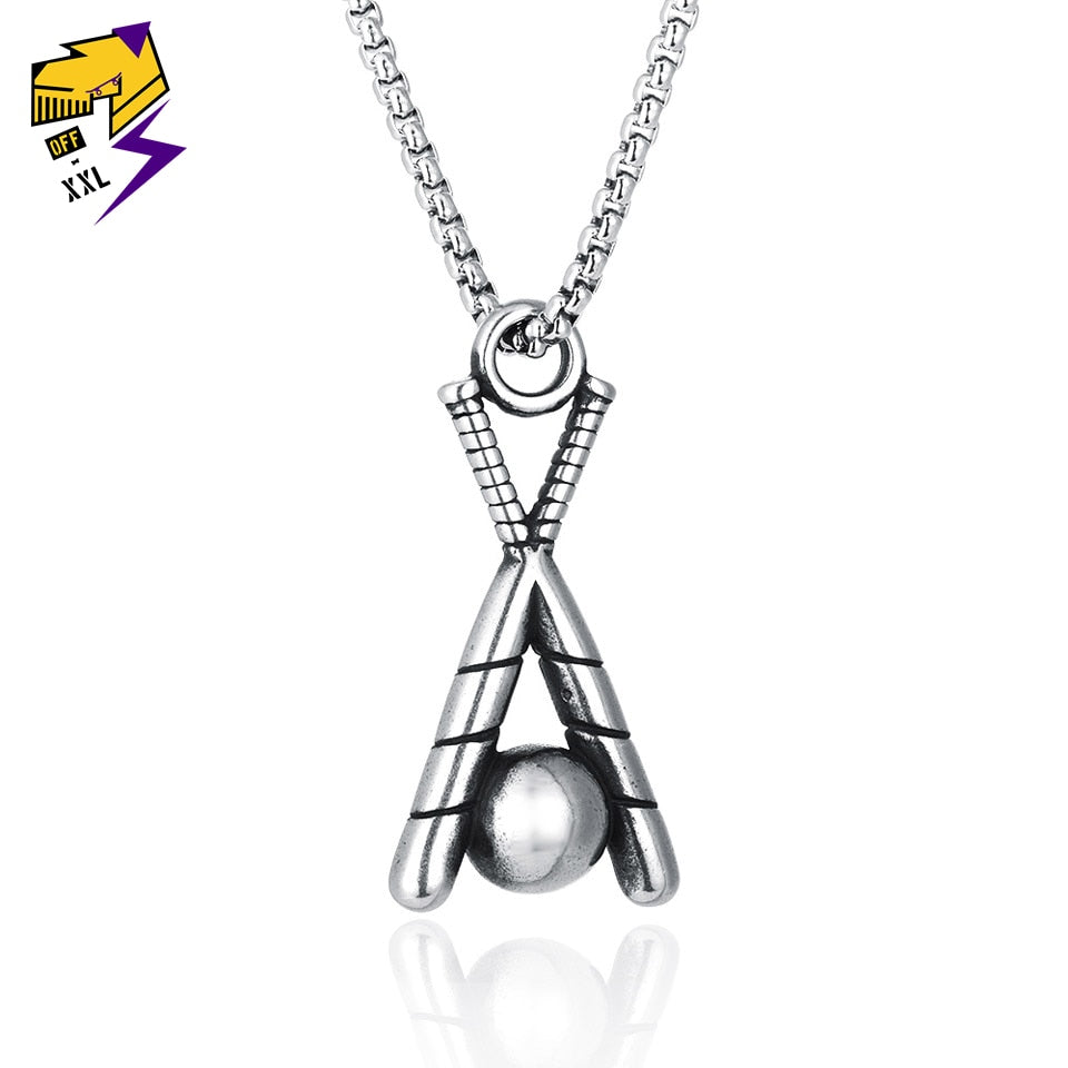 Baseball Bat Stainless Steel Necklace Mens Long Chain Necklaces Pendants Vintage Silver Chains Necklace for Men Punk Jewelry