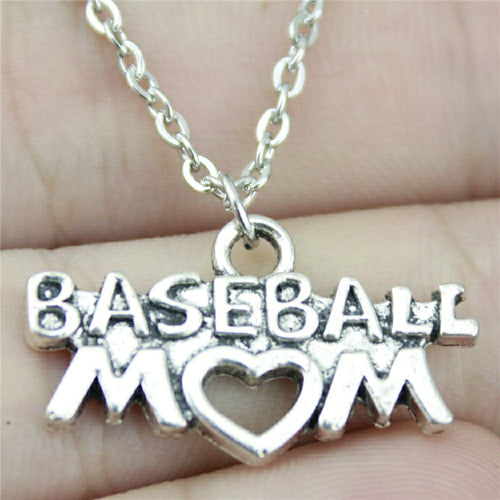 26x14mm Baseball Mom Necklace Pendant For Women Necklace Jewelry Chain Fashion Antique Silver Color