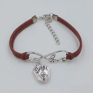 Mixed Velvet Rope Infinity Love 8 Baseball glove pendant Bracelet SOFTBALL Charm Simple Bracelet/Bangle Women/Men Jewelry Gif