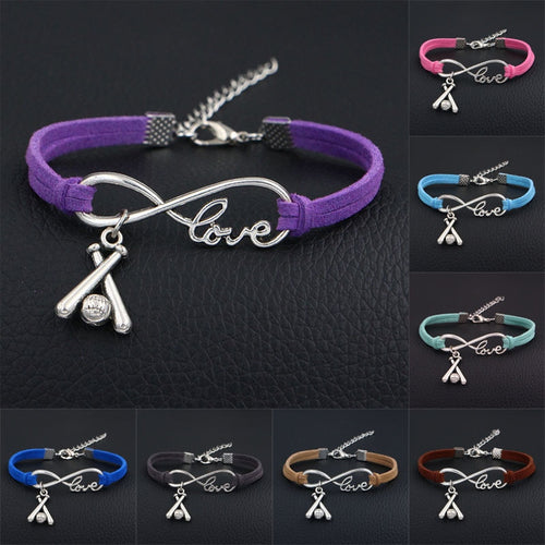 2019 I Love Baseball Ball Sport bangle Charms Bracelet Antique Silver Love Infinity Leather Bracelets For Women Fashion Jewelry